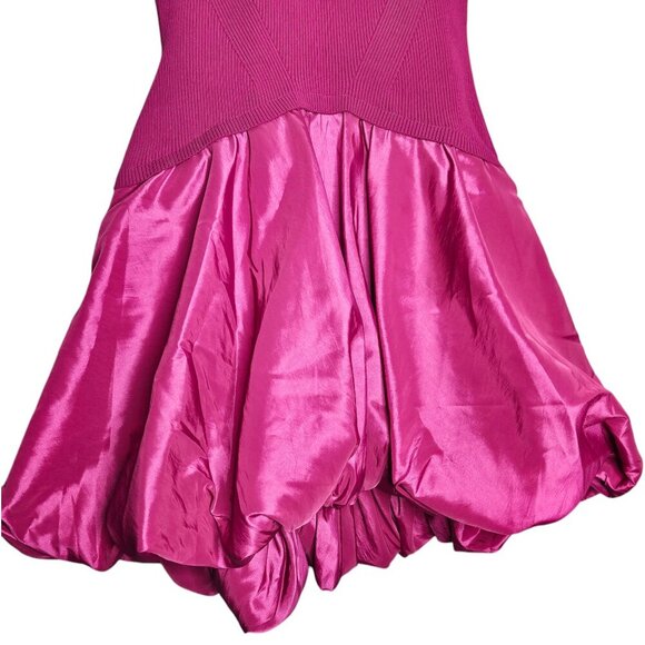 Jonathan Simkhai Kenny Magenta Pink Bubble Hem Knit Taffeta Mini Dress Size M - Picture 7 of 12